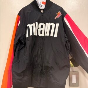 Mitchell & Ness Miami Black, Pink, and Orange Bomber Jacket